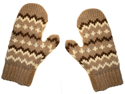 Cozy Knit Mittens – Brown and Cream Zig-Zag Pattern, Inspired by Iconic Inauguration Mittens, Made in USA