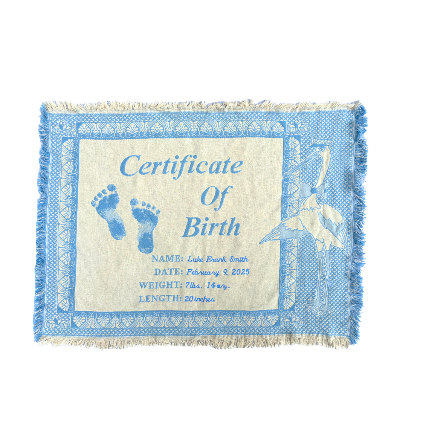 Personalized Woven Certificate of Birth Blanket – Pink or Blue