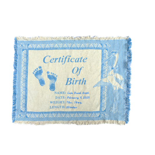 Personalized Woven Certificate of Birth Blanket – Pink or Blue