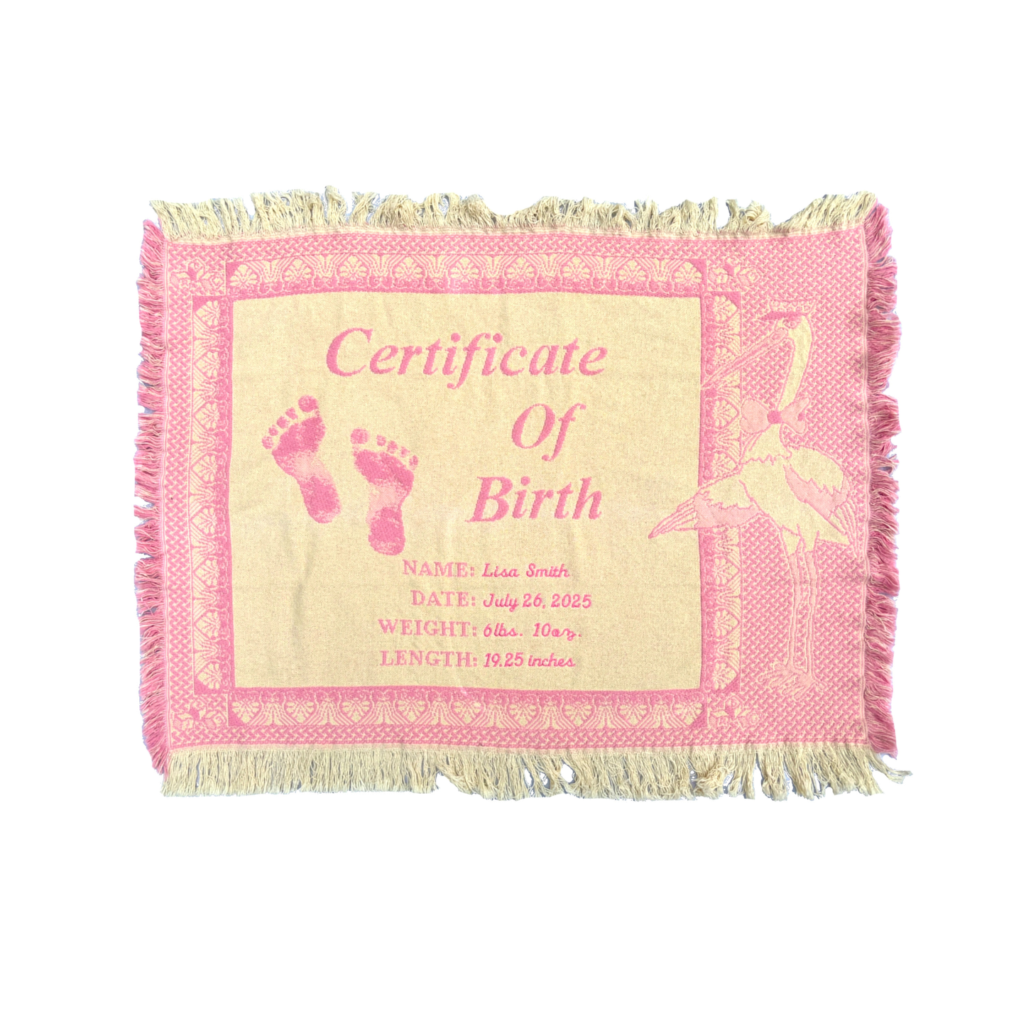 Personalized Woven Certificate of Birth Blanket – Pink or Blue