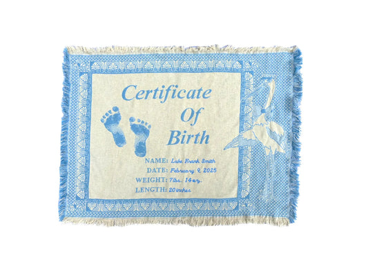 Personalized Woven Certificate of Birth Blanket – Pink or Blue