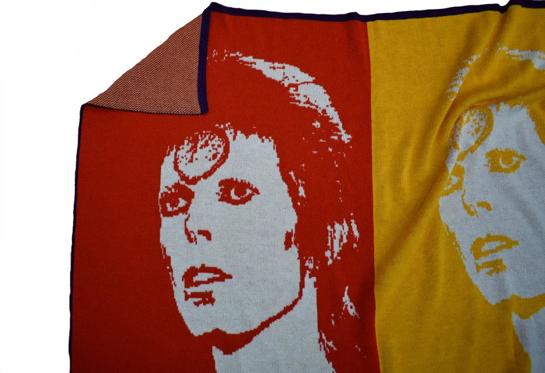 David Bowie Ziggy Stardust Knit Throw Blanket – Pop Art Rock Gift, Music Lover Home Decor, Made in USA