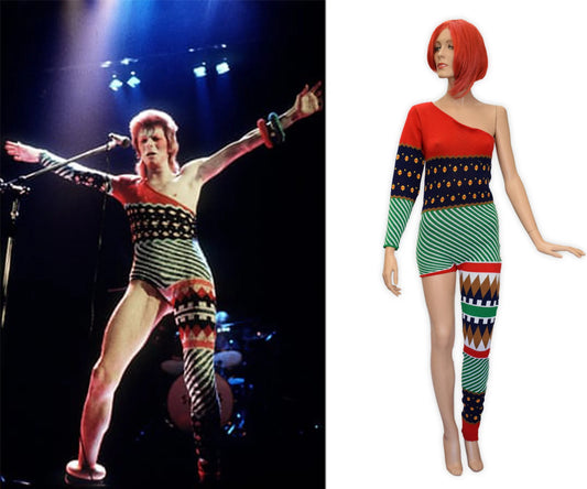 David Bowie Ziggy Stardust custom, 1973 Ziggy Stardust tour, Halloween, One shoulder-One Leg Bodysuit Costume - High Quality Knit Costume