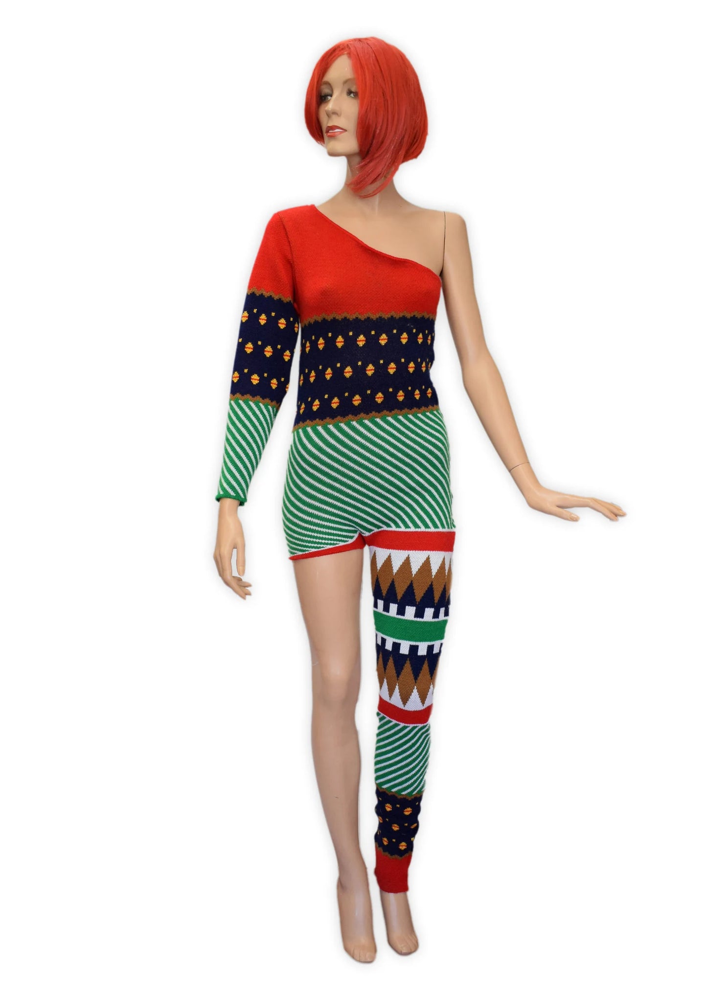 David Bowie Ziggy Stardust custom, 1973 Ziggy Stardust tour, Halloween, One shoulder-One Leg Bodysuit Costume - High Quality Knit Costume