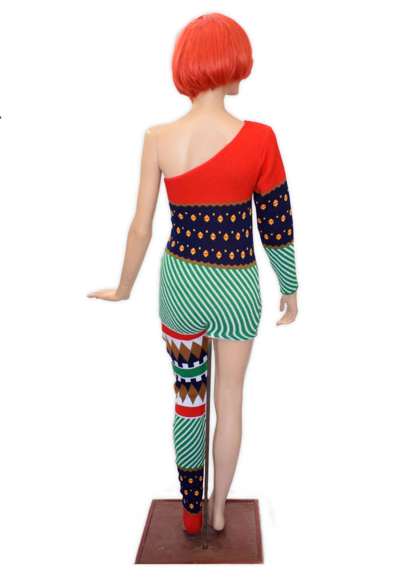 David Bowie Ziggy Stardust custom, 1973 Ziggy Stardust tour, Halloween, One shoulder-One Leg Bodysuit Costume - High Quality Knit Costume