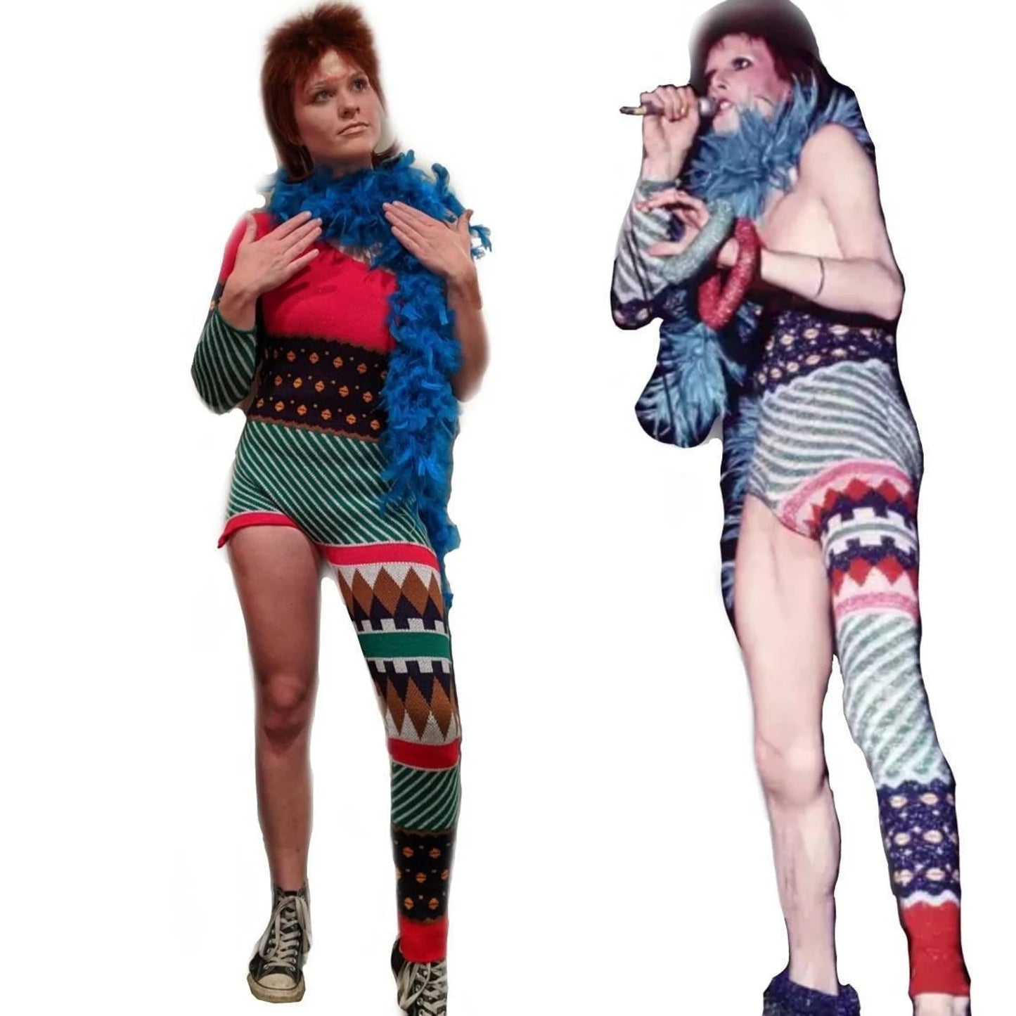 David Bowie Ziggy Stardust custom, 1973 Ziggy Stardust tour, Halloween, One shoulder-One Leg Bodysuit Costume - High Quality Knit Costume