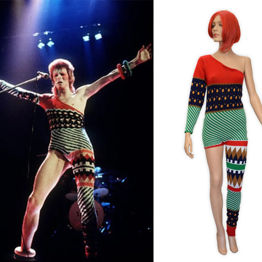 David Bowie Ziggy Stardust custom, 1973 Ziggy Stardust tour, Halloween, One shoulder-One Leg Bodysuit Costume - High Quality Knit Costume