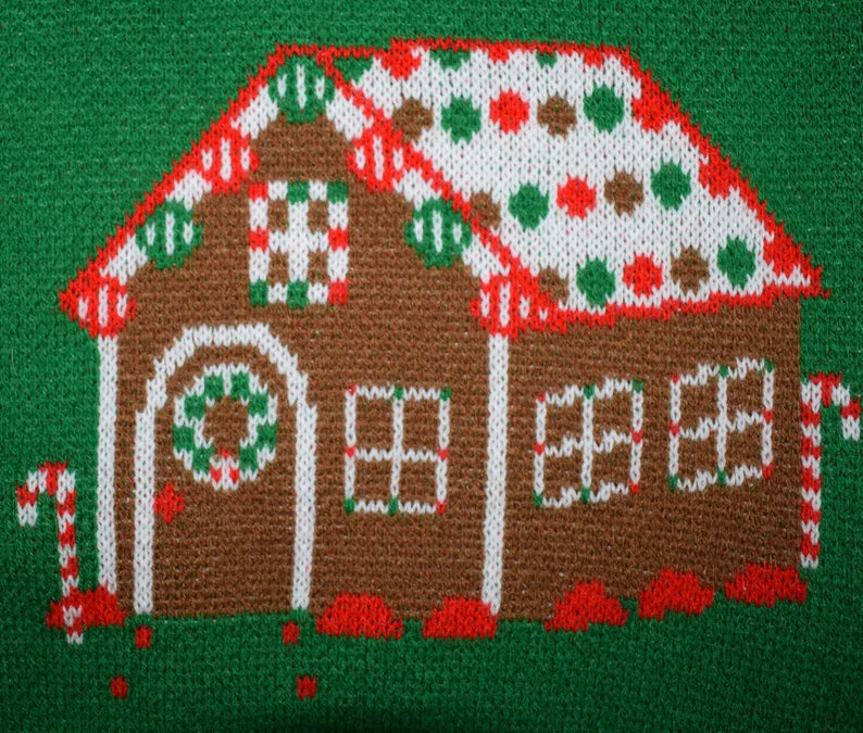 Patchwork Knit Christmas Sweater – Festive Unisex Ugly Holiday Sweater with 3D Ribbon Detail, Made in USA