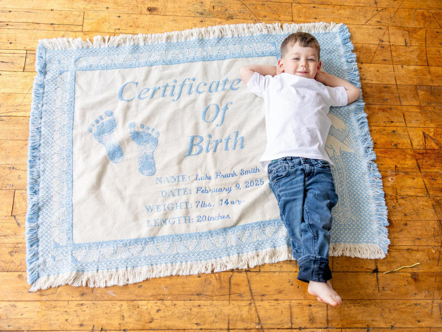 Personalized Woven Certificate of Birth Blanket – Pink or Blue