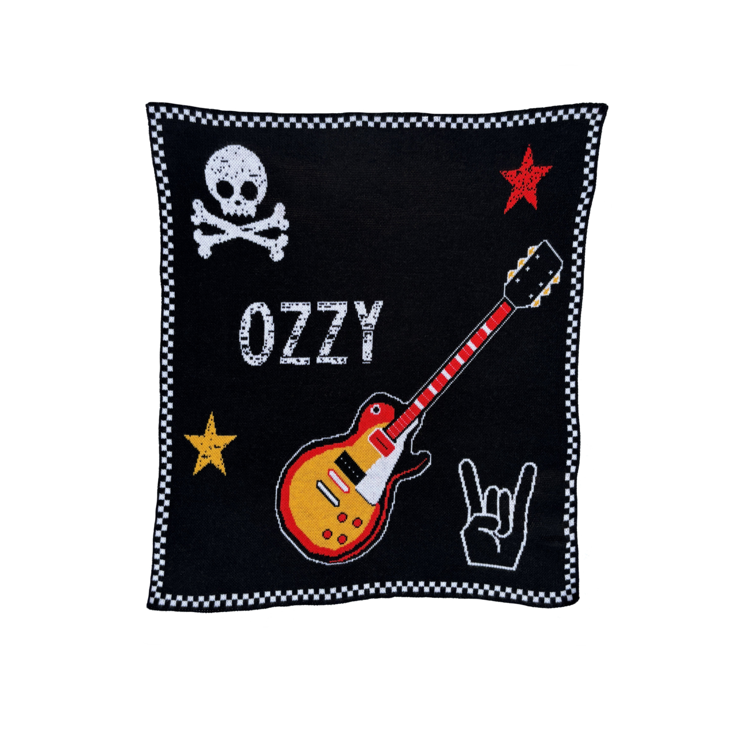 Rock Star Guitar Baby Blanket โ Personalized Knit Baby Name Blanket, Crib or Stroller Blanket, Made in USA