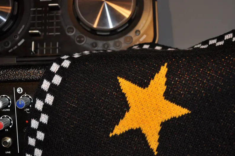 Rock Star Guitar Baby Blanket โ Personalized Knit Baby Name Blanket, Crib or Stroller Blanket, Made in USA