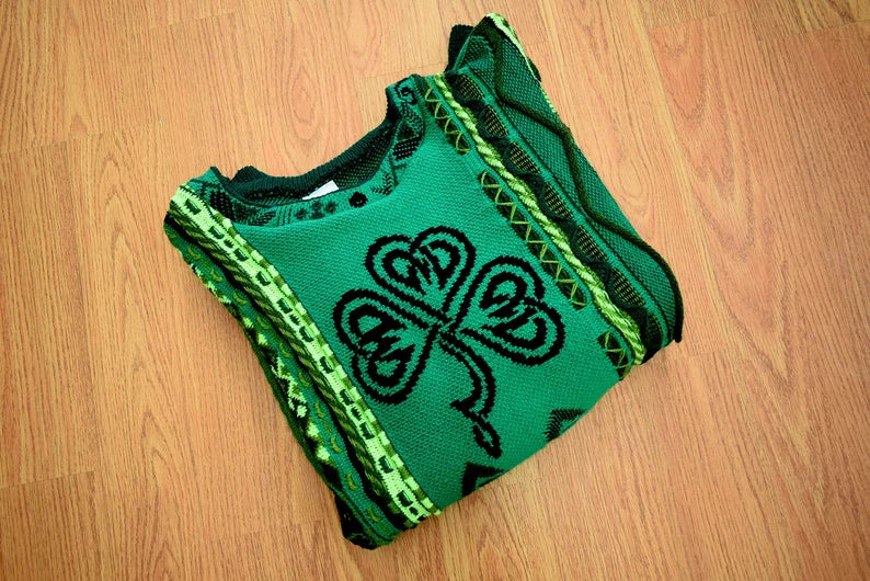 St. Patrick’s Day Knit Sweater – Unisex Irish Pride Sweater, Green Holiday Party Gift, Made in USA
