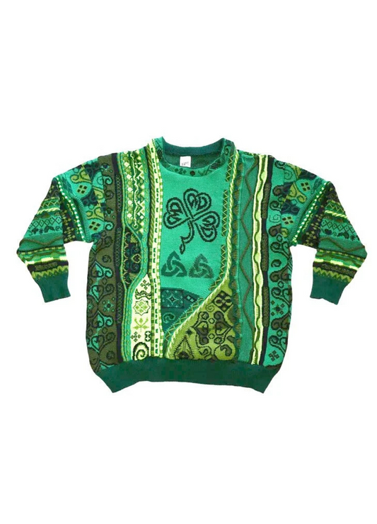 St. Patrick’s Day Knit Sweater – Unisex Irish Pride Sweater, Green Holiday Party Gift, Made in USA