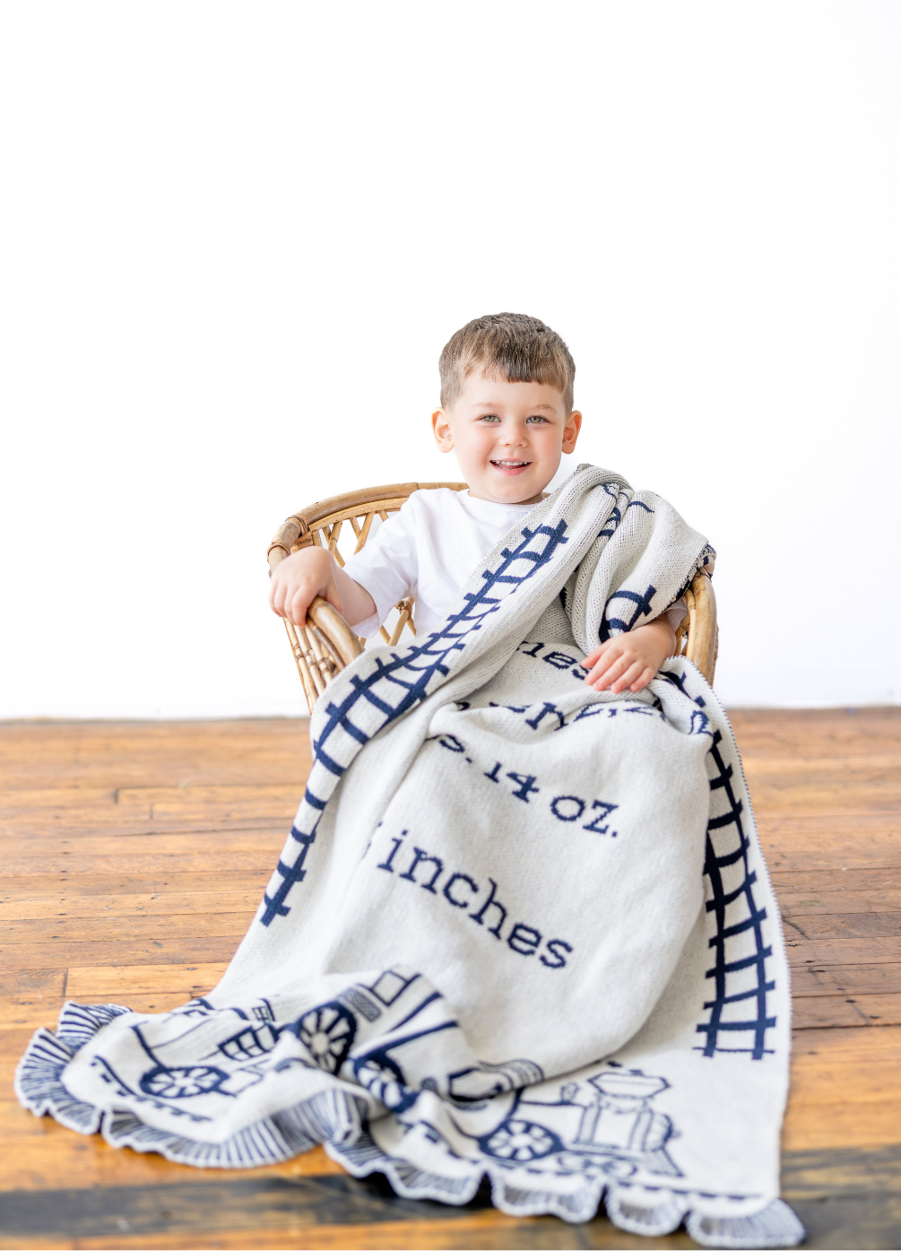 Personalized Toy Train Baby Blanket & Play Mat – Knit Baby Blanket (Navy or Baby Blue)