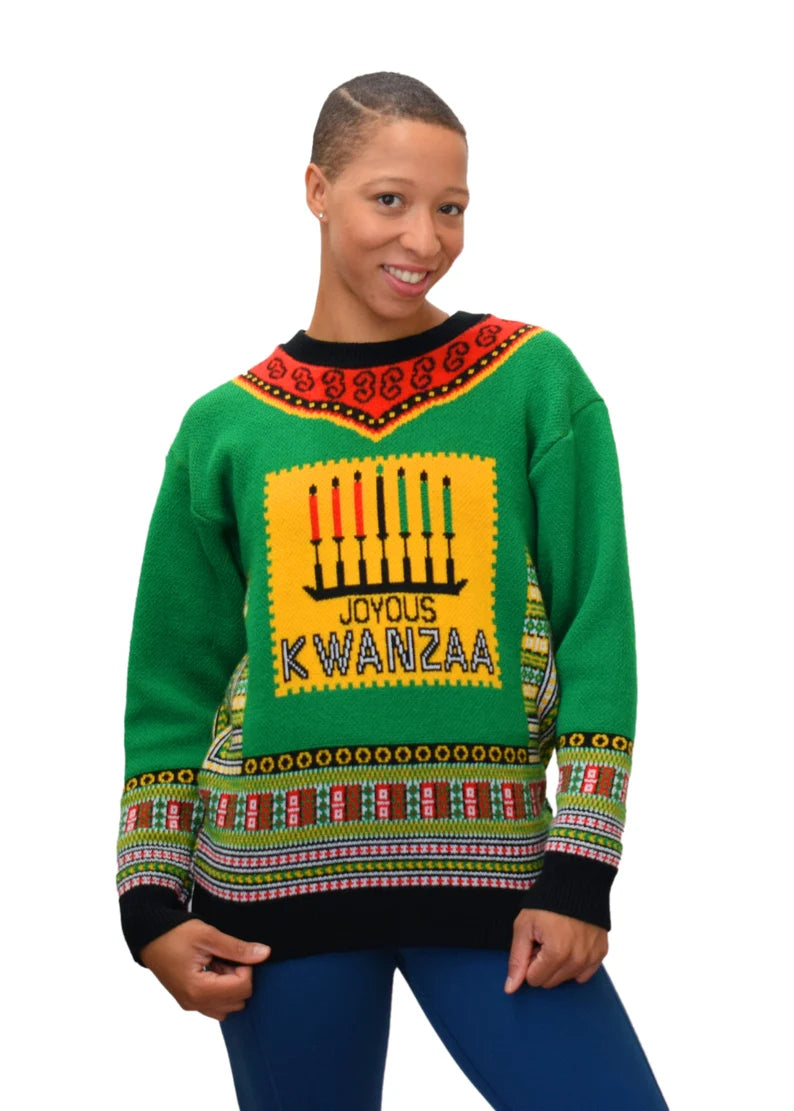 Ugly Kwanzaa Sweater β Festive Knit Unisex Holiday Sweater, Joyous Kwanzaa Design, Made in USA