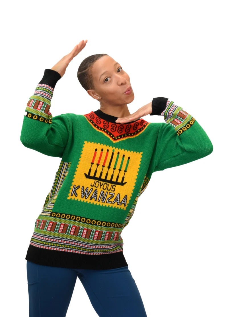 Ugly Kwanzaa Sweater β Festive Knit Unisex Holiday Sweater, Joyous Kwanzaa Design, Made in USA