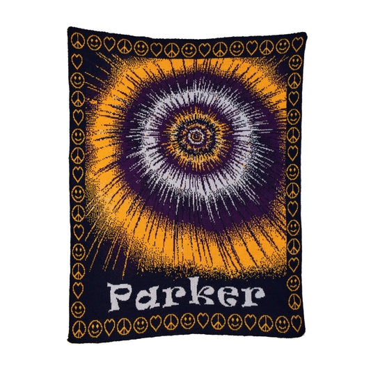 Personalized Tie-Dye Baby Blanket – Custom Knit Name Blanket, Hippie Baby Gift, Peace Love Nursery Throw, Woodstock Style Baby Blanket
