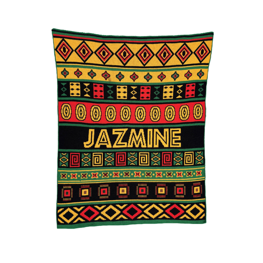 African Heritage Personalized Baby Name Blanket – Custom Knit Throw, Play Mat, or Stroller Blanket – Made in USA