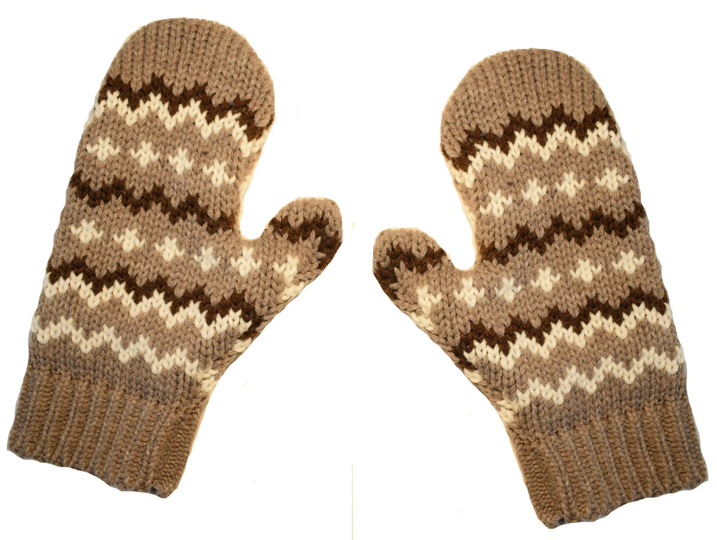 Cozy Knit Mittens – Brown and Cream Zig-Zag Pattern, Inspired by Iconic Inauguration Mittens, Made in USA