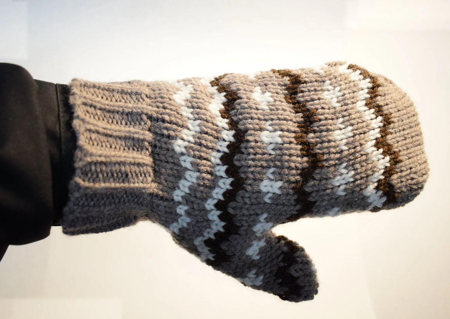 Cozy Knit Mittens – Brown and Cream Zig-Zag Pattern, Inspired by Iconic Inauguration Mittens, Made in USA
