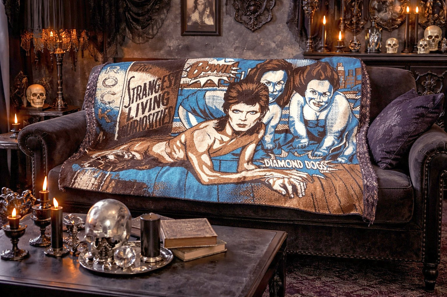 David Bowie Diamond Dogs Knit Blanket – Woven Album Cover Throw (70x50) – Music Fan Gift