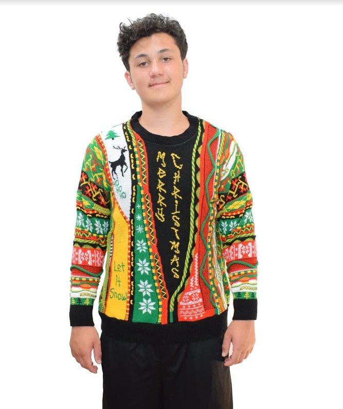 Throwback Ugly Christmas Sweater – Retro Knit “Merry Christmas” & “Happy New Year” Holiday Sweater, Made in USA