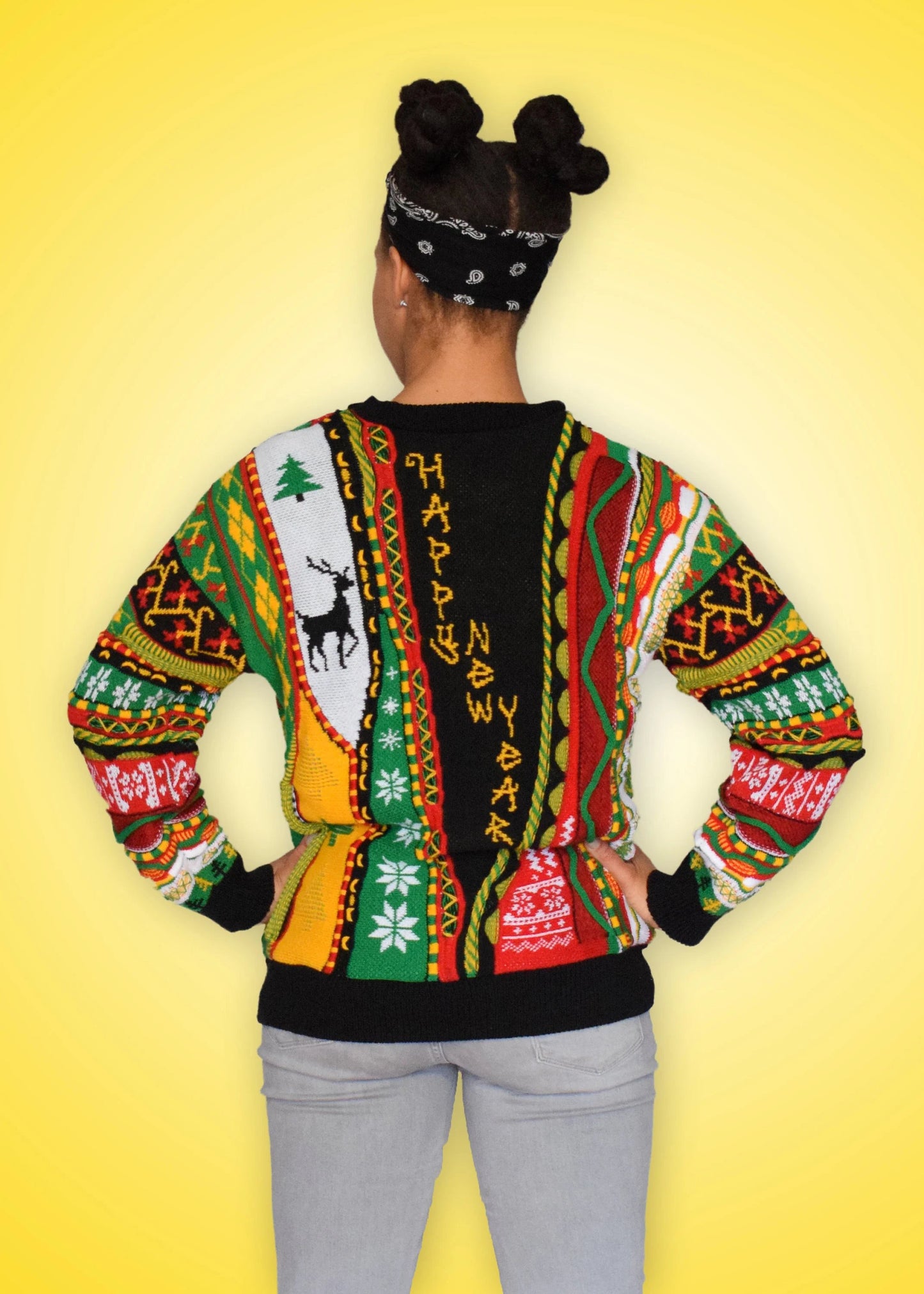 Throwback Ugly Christmas Sweater – Retro Knit “Merry Christmas” & “Happy New Year” Holiday Sweater, Made in USA