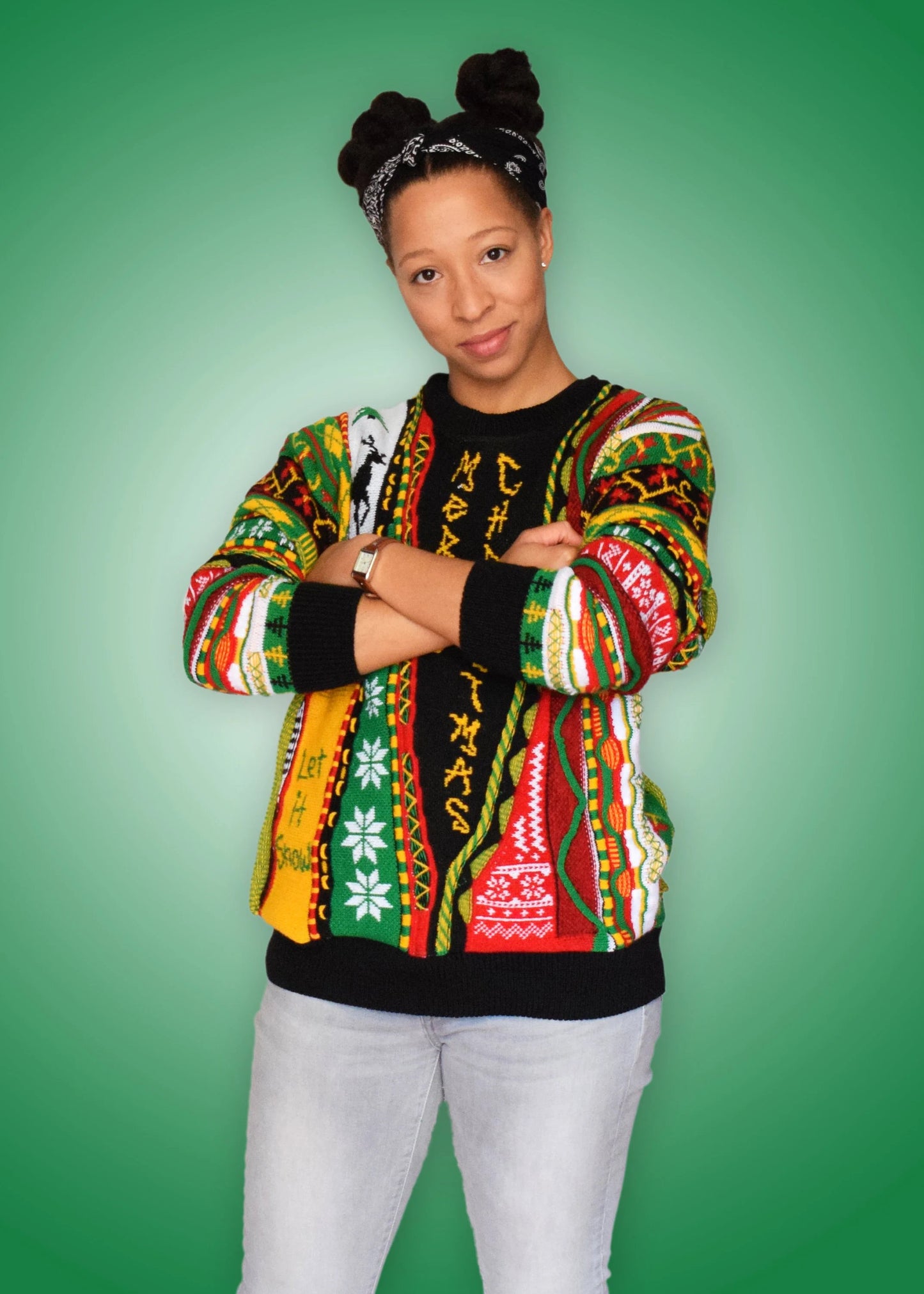 Throwback Ugly Christmas Sweater – Retro Knit “Merry Christmas” & “Happy New Year” Holiday Sweater, Made in USA