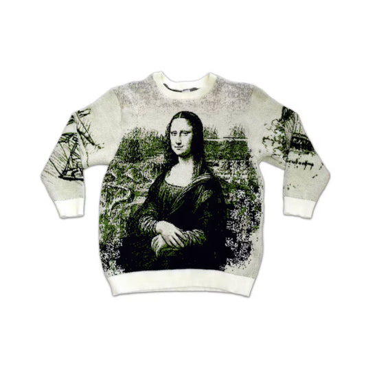 Sweater with Mona Lisa design on a white background