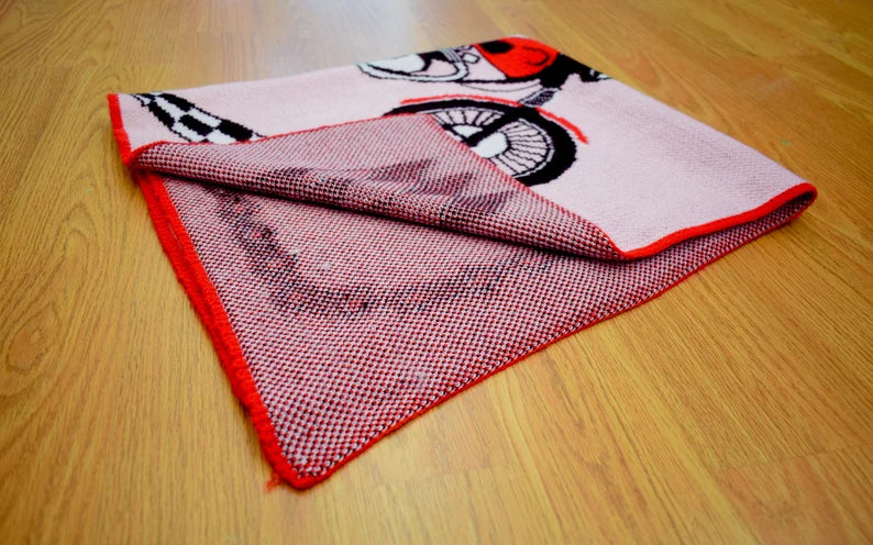 Personalized Motorcycle Baby Name Blanket – Knit Biker Baby Blanket (Pink or Blue, Multiple Sizes)