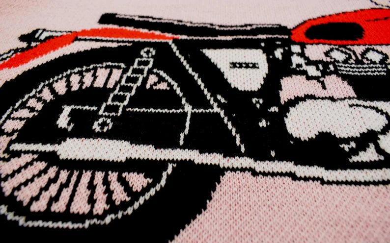 Personalized Motorcycle Baby Name Blanket – Knit Biker Baby Blanket (Pink or Blue, Multiple Sizes)