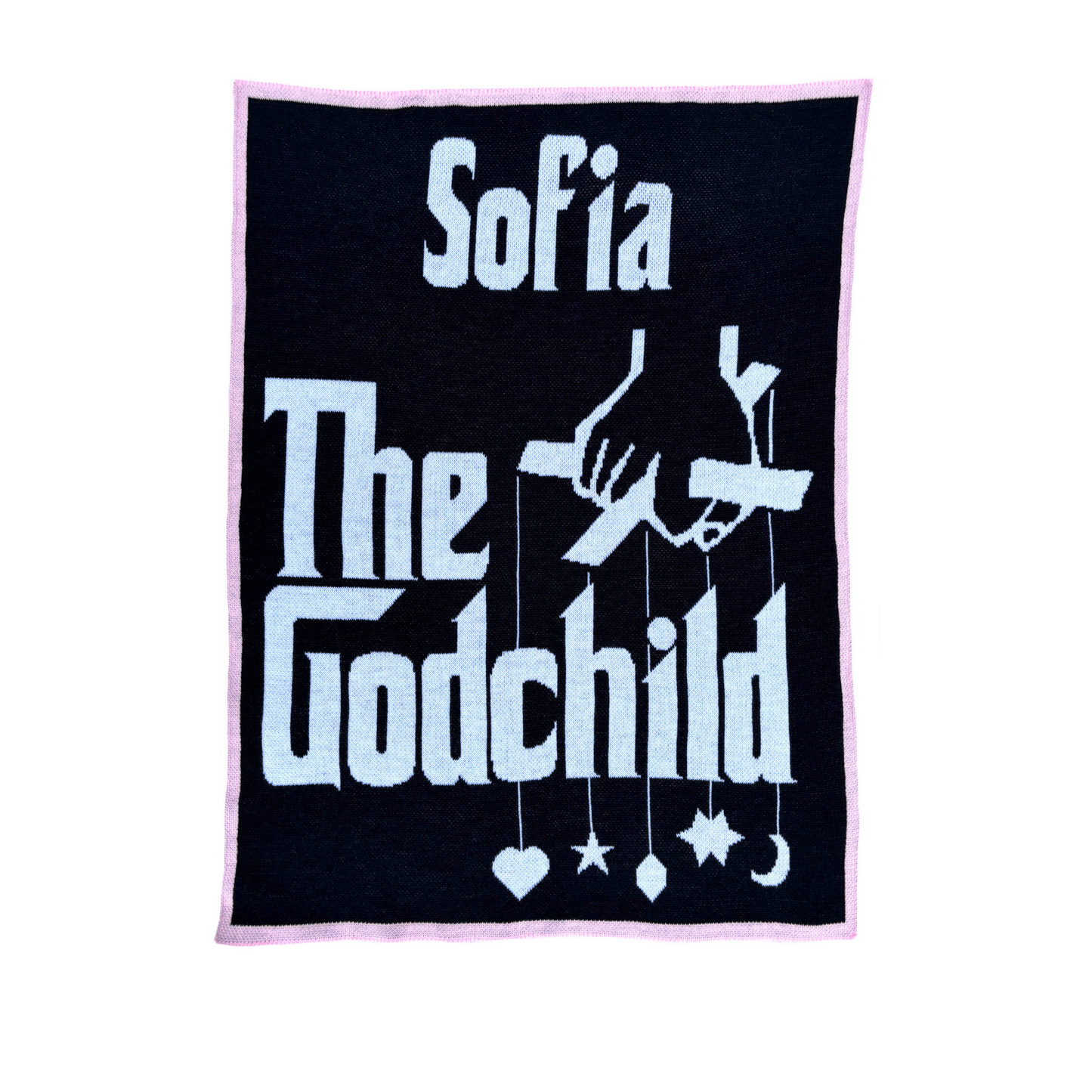 Personalized Godchild Baby Name Blanket – Knit Baptism & Christening Gift (Pink or Blue, Multiple Sizes)