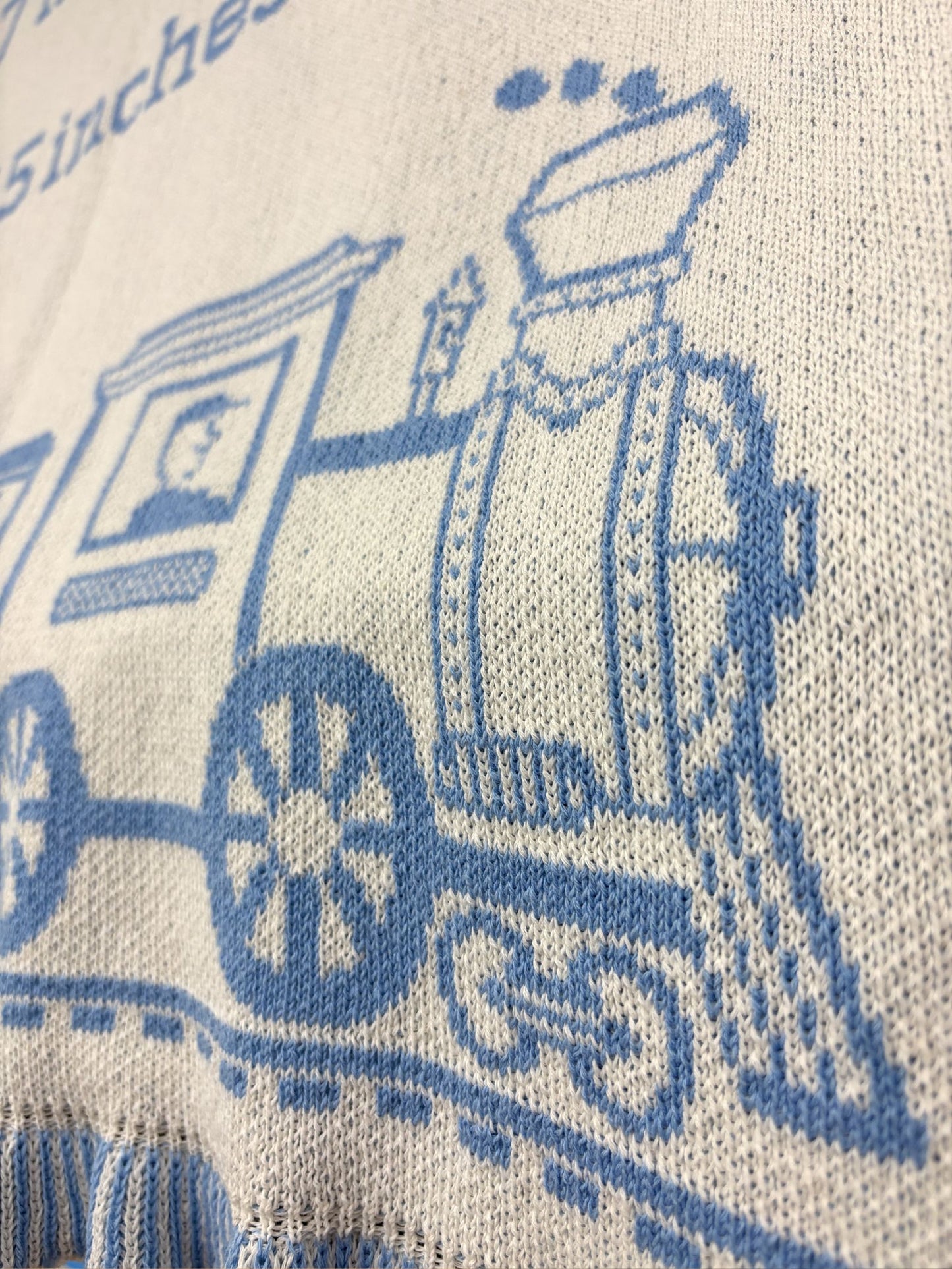 Personalized Toy Train Baby Blanket & Play Mat – Knit Baby Blanket (Navy or Baby Blue)