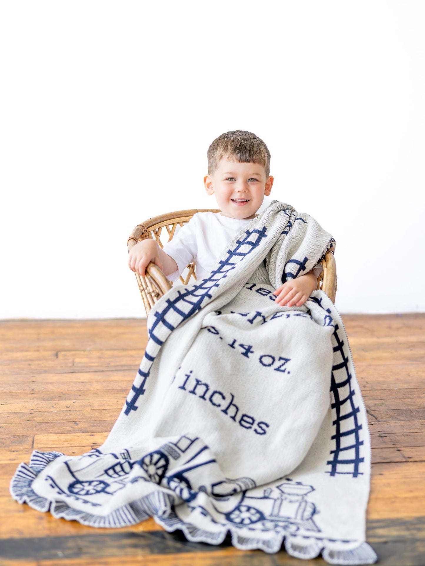 Personalized Toy Train Baby Blanket & Play Mat – Knit Baby Blanket (Navy or Baby Blue)