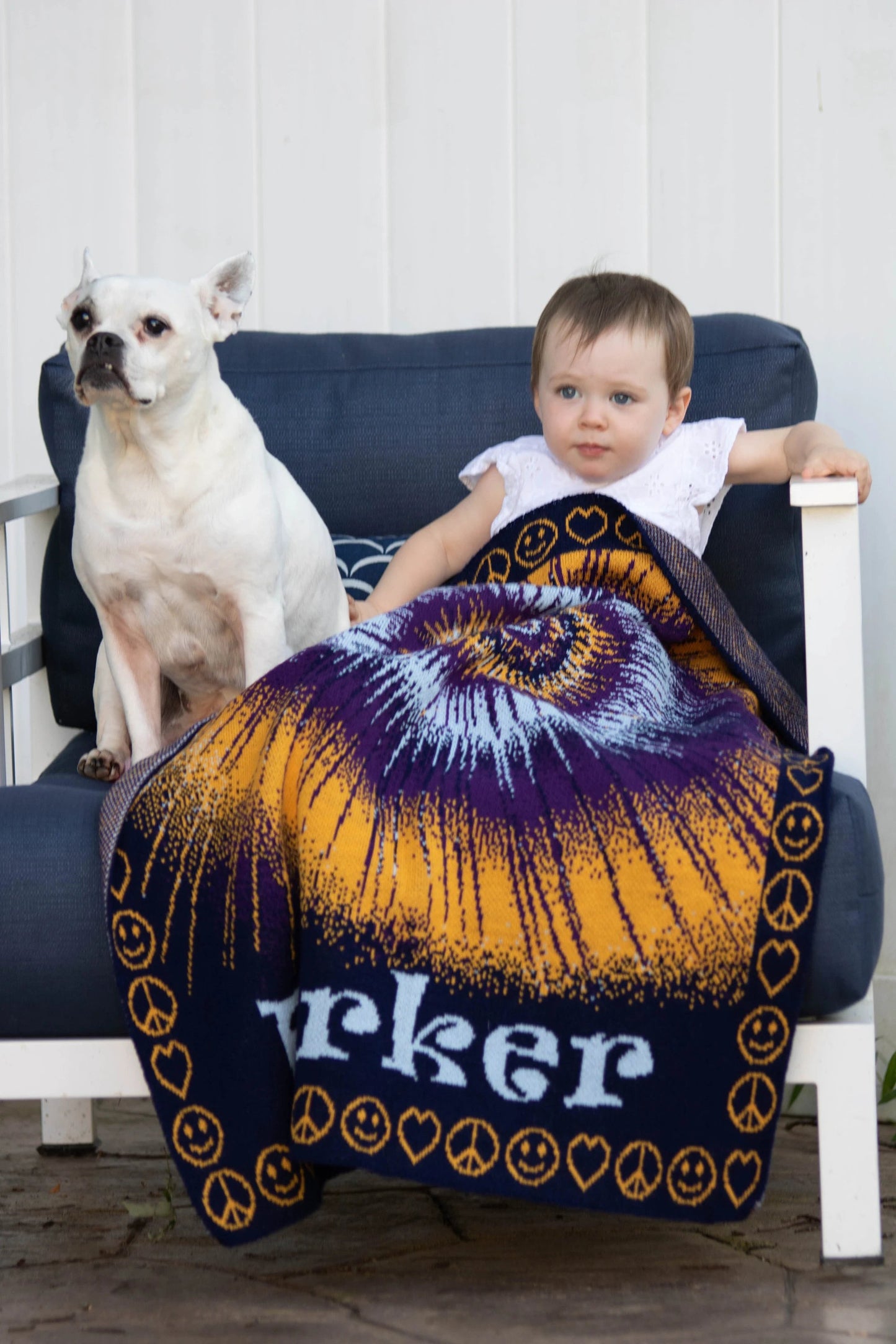 Personalized Tie-Dye Baby Blanket – Custom Knit Name Blanket, Hippie Baby Gift, Peace Love Nursery Throw, Woodstock Style Baby Blanket