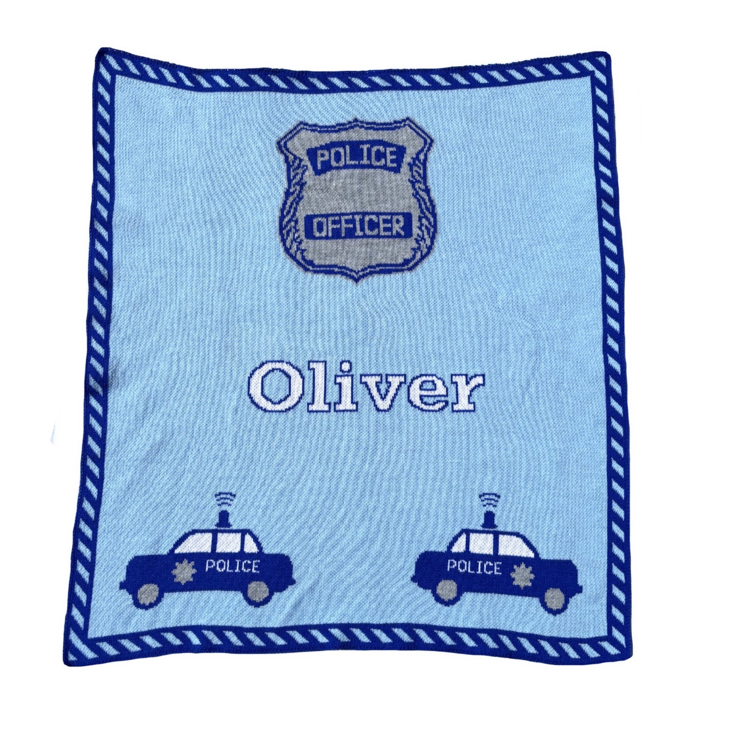 Personalized Police Baby Blanket – Custom Knit Name Blanket, Blue or Pink Law Enforcement Baby Gift, Future Police Officer Blanket