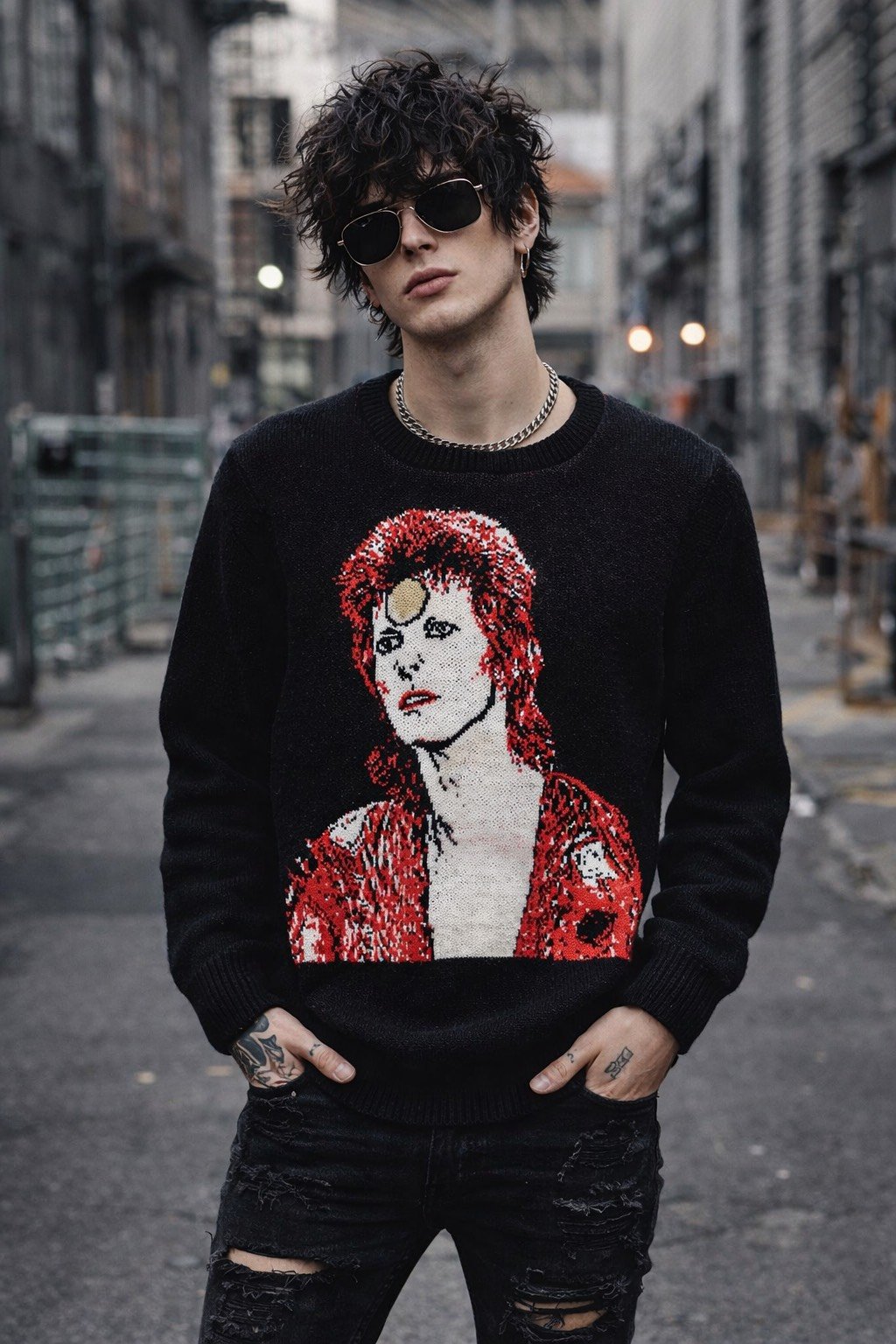David Bowie Moonage Daydream Knit Sweater – Vintage Rock Unisex Sweater, Space Oddity Inspired, Made in USA
