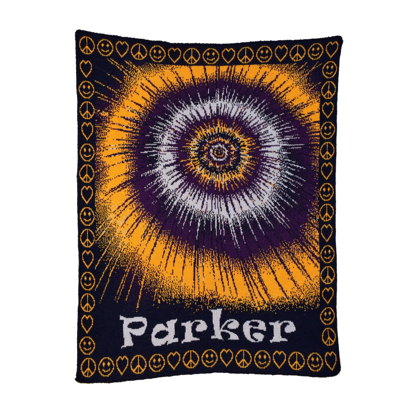 Personalized Tie-Dye Baby Blanket – Custom Knit Name Blanket, Hippie Baby Gift, Peace Love Nursery Throw, Woodstock Style Baby Blanket