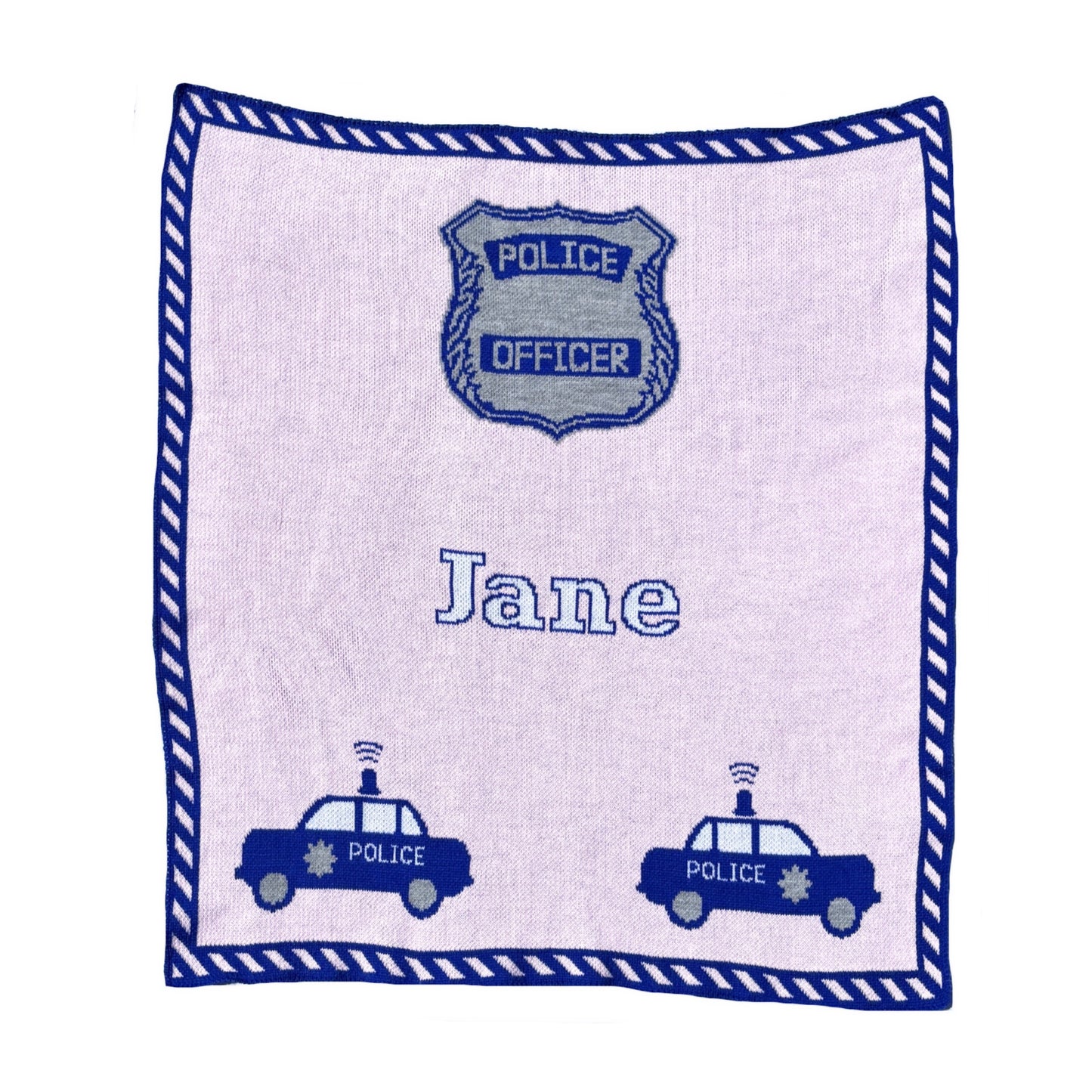 Personalized Police Baby Blanket – Custom Knit Name Blanket, Blue or Pink Law Enforcement Baby Gift, Future Police Officer Blanket